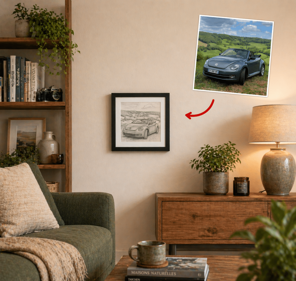 Dessin artistique d'une voiture à partir d'une photo
